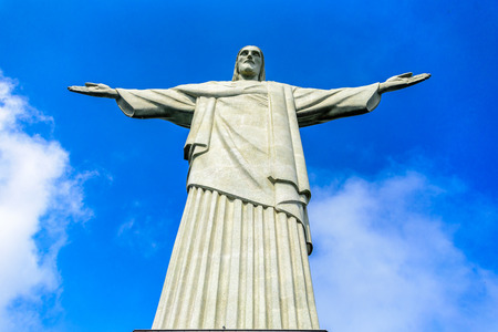 RIO DE JANEIRO, BRAZIL - JANUARY 07, 2017: View of Christ the Redeemer at sunny day, an Art Deco statue of Jesus Christ, one of the New Seven Wonders of the Worldのeditorial素材
