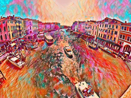 Digital painting of a view of the Grand Canal in Venice Italy.の写真素材