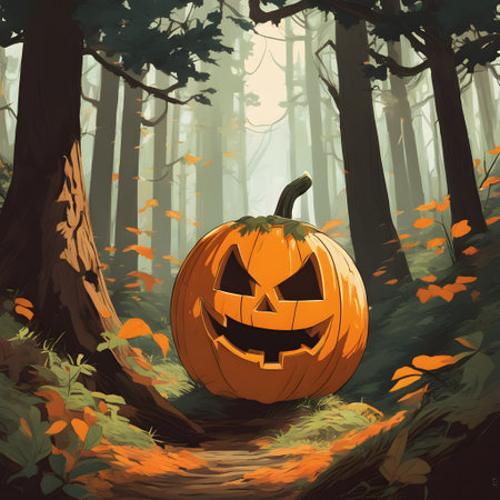 Halloween pumpkin in the forest, vector illustration, eps10の素材