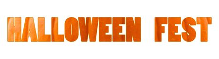 Halloween fest - Halloween Fest lettering logo for decoration poster, banner, site. Letters filled with pumpkin background.の写真素材
