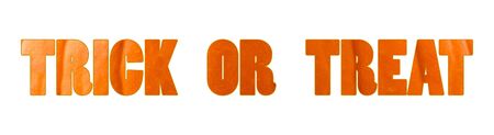 Trick or treat - Halloween Fest lettering logo for decoration poster, banner, site. Letters filled with pumpkin background.の写真素材