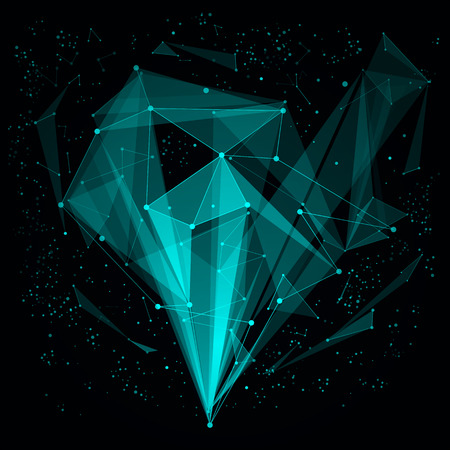 Abstract composition. Minimalistic fashion backdrop design. Black, green space star icon. Triangle font texture. Modern ad banner. Angle, dot connection fiber. Linking line ornament. Stock vector artのイラスト素材