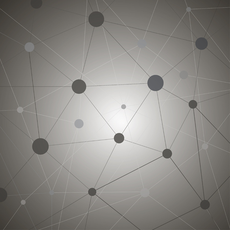 Abstract composition. Minimalistic fashion backdrop design. Black, grey molecular icon. Chemical atom font texture. Modern ad banner. Dots connection fiber. Linking line ornament. Stock vector artのイラスト素材