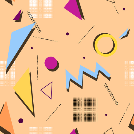 Abstract composition. Minimalistic fashion backdrop design. Patch geometric shape icon. Modern ad banner font texture. Square, circle, triangle parts. Beige seamless text frame fiber. Stock vector artのイラスト素材