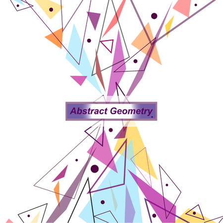 Abstract composition. Minimalistic fashion backdrop design. Patch flying triangles icon. White font texture. Modern ad banner. Parts connection fiber. Bright ornament. Light surface. Stock vector artのイラスト素材