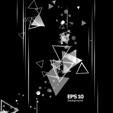 Abstract composition, black and white, visual lines, shiny geometric shapes, flying figure group surface, triangle icon, logo construction, screen saver, firm sign backdropのイラスト素材