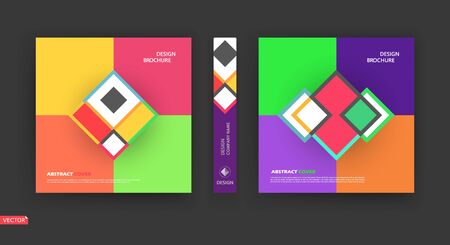Abstract bright a4 brochure cover design. Info banner frame. Patch title sheet model set. Modern vector front page art. Elegant brand logo texture. Colored figure icon. Ad flyer text font. Fancyのイラスト素材