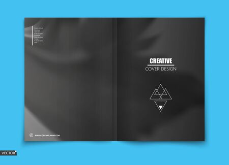 Abstract composition. Gray a4 brochure cover design. Patch info banner frame. Text font. Title sheet model set. Modern vector front page. Black, blot texture. Color figures icon.のイラスト素材