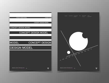 Abstract composition. White, black a4 brochure cover design. Info banner frame. Text font. Title sheet model set.のイラスト素材
