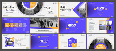 Abstract white, blue presentation slides. Modern brochure cover design. Fancy info banner frame. Creative infographic elements set. Urban city font. Vector title sheet model. Ad flyer style templateのイラスト素材