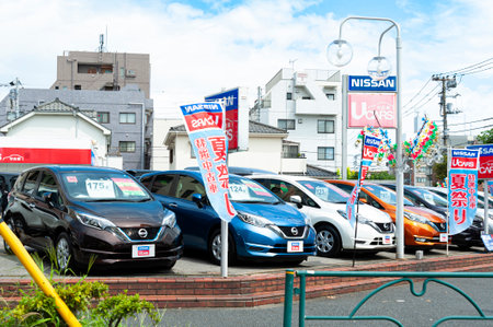 Kasai, Edogawa, Tokyo, Japan - August 15, 2019: Japan used car shop.のeditorial素材