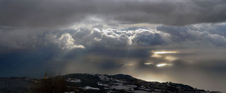 Panorama with Ah-petri on the sea and cloudsの写真素材