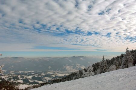 Carpathian Mountains in the winter of sunny dayの写真素材