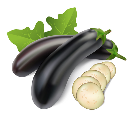 aubergine with leaves on a white backgroundのイラスト素材