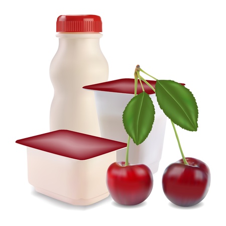 yogurt in separate boxes and cherry vectorのイラスト素材