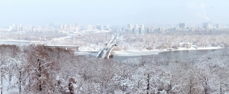 Winter panorama of Kiev and the Dnieper Riverの写真素材