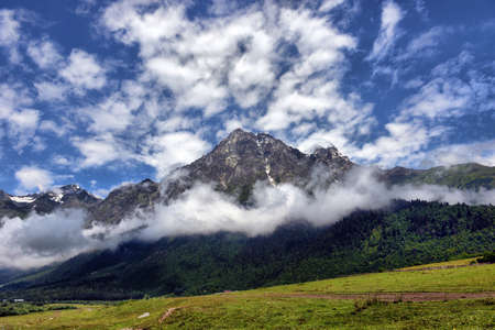 mountain landscape with mountain river Svaneti Georgia