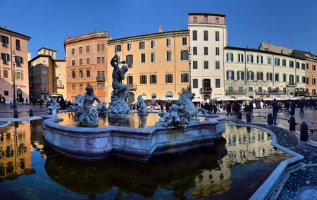 ROME,ITALY - FEBRUARY 27,2018 : La Fontana del Nettuno or Fountain of Neptune at Piazza Navona in Rome on a sunny summer day. ROME,ITALY - FEBRUARY 27,2018のeditorial素材
