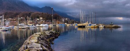 Yachts on autumn parking lot on Lake Geneva, SWISS, LAKE GENEVA,のeditorial素材