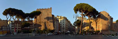 Forum of Augustus with the temple of Mars Ultor, Rome, Italy. This forum is a landmark of Rome. Panorama of the Ancient Roman ruins in the Rome center. Remains of classical architecture of old Rome.のeditorial素材