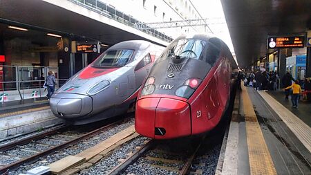 Italy, Rome, 06.10.2018, high-speed train at the railway station, Italy, Rome, 06.10.2018のeditorial素材