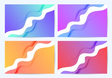Set of four fashionable liquid flyers. For an invitation, for advertising, to attract customers. Multicolored gradients. With a shadow.のイラスト素材