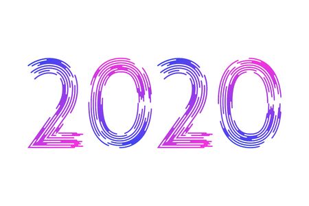 New Year, numbers 2020. Fashionable brush. In the trend. Violet blue gradient on a white background.