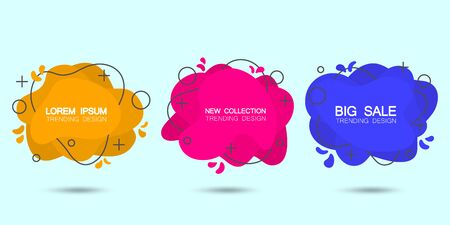 Set of three trendy banners with shadow. Isolated Orange, pink, blue colors.のイラスト素材