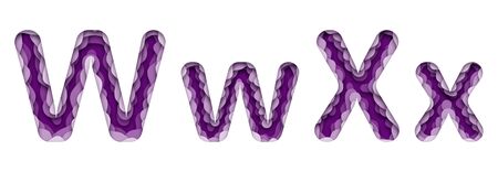 Set of two uppercase and lowercase English letters. Paper style, cut cardboard, voluminous with shadow. W, X. 10 epsのイラスト素材