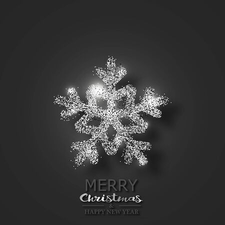 Snowflake with sparkles and highlights on a black background. Greeting Christmas card. For your design. 10 epsのイラスト素材