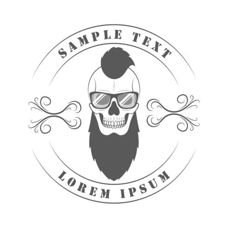 A skull in glasses with a beard and a mohawk. On white background for your design. Hipster, fashionable. 10 epsのイラスト素材