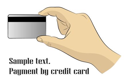 Hand holding credit plastic card. Cashless payments. Flat style. Vector image.のイラスト素材
