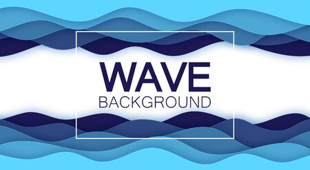 The blue waves are cut from the paper in layers, arranged one after the other. for your design. Minimalism. Smoothness. Volumetric image.のイラスト素材