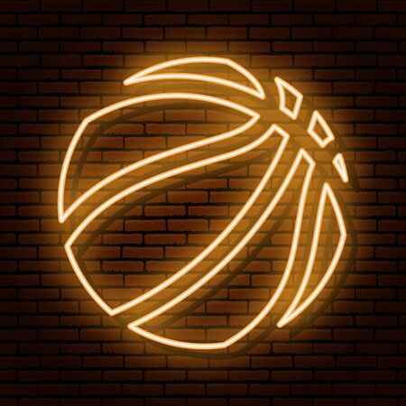 Sign of a basketball ball. Neon sign on a brick wall background. Orange colors. For decoration of bars, cafes, restaurants, pubs.のイラスト素材