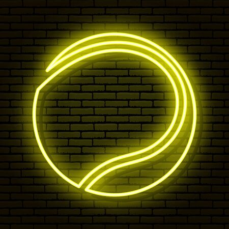 Sign of a tennis ball. Neon sign on a brick wall background. Yellow colors. For decoration of bars, cafes, restaurants, pubs.のイラスト素材