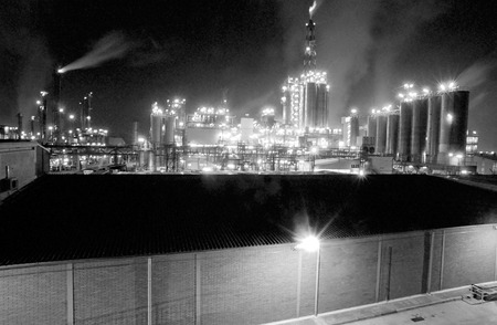 Air pollution in a oil refinery in Tarragona, Spainの写真素材