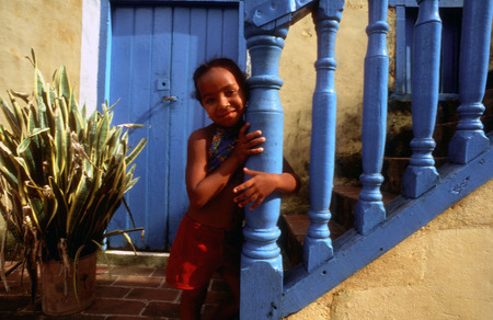 Portrait of a girl in a colonial house, Trinidad, Cuba.のeditorial素材