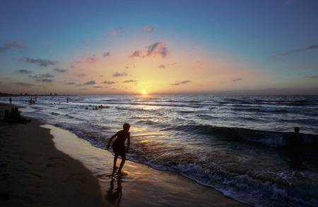 Silhouettes on Varadero Beach in Cuba at sunsetのeditorial素材