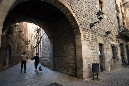 Sant Felip Neri Square, Civil War signs, Gothic Quarter, Barcelona, Catalonia, Spain, Europe. In the Middle Ages, Barcelona became the Ciutat Comtal (Countâs City) and its political importance increased. It became the seat of the main political institutのeditorial素材