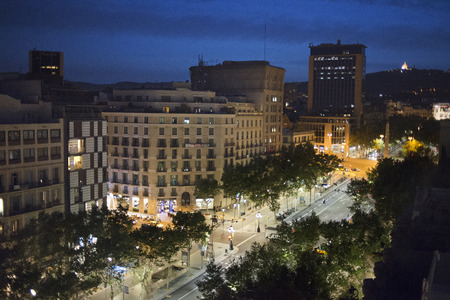 Barcelona Spain Passeig de Gracia from Casa Mila aka La Pedrera Architect Antoni Gaudi. Passeig de Gracia street, Barcelona, Catalunya (Catalonia) (Cataluna), Spain, Europe.のeditorial素材
