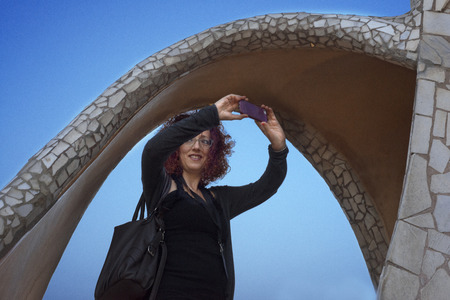 Casa Mila, La Pedrera, skyline of Barcelona, Spain. The chimneys. Panorama of the roof at dusk, evening, night. Unesco Heritage. Even if architecture isnât your thing, GaudÃ­âs trippy Casa MilÃ  (or La Pedrera, the quarry) on Passeig de GrÃ cia is a mのeditorial素材