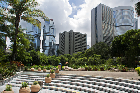 Hong Kong Park, Hong Kong, China. The Hong Kong Park is a public park next to Cotton Tree Drive in Central, Hong Kong. It covers an area of 80,000 mÂ²のeditorial素材