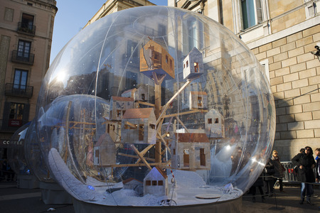 Nativity Scenes in St Jaume Square in Barcelona, Catalonia, Spain. The Nativity Scene or Pessebre is an important part of Christmas in Barcelona. The Pessebre in PlaÃ§a Sant Jaume is the the main showcase Nativity Scene in Barcelona and normally occupies のeditorial素材