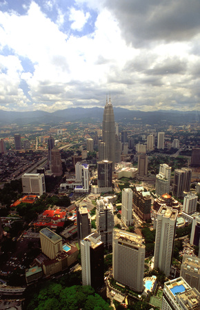 Petronas Twin Towers, view from Menara TV Tower, fourth largest telecommunications tower in the world, Kuala Lumpur, Malaysiaのeditorial素材