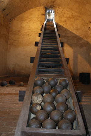Balls and bullets of the cannon, Castillo del Morro, San Pedro de la Roca, Morro Castle, Santiago Bay, Santiago de Cuba, Cuba.のeditorial素材