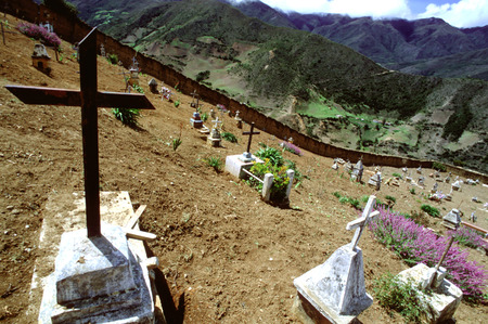 Cemetery of Los Nevados village in andean cordillera Merida state Venezuelaの写真素材