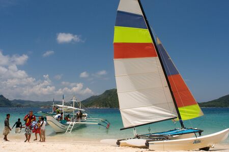 Sailing boat on the island of Pangulasian. Palawan Philippines, Southeast Asia, Asiaのeditorial素材