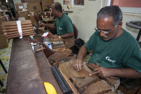 Graycliff cigar factory, Nassau, New Providence Island, Bahamas, Caribbean. Rolling cigars at Graycliff Cigar Company.のeditorial素材