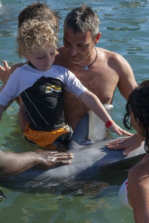 Sanctuary Bay, Grand Bahama. Bahamas. UNEXSO. Program Swim and close encounter with the dolphins.のeditorial素材