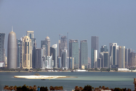 The skyscrapers in the skyline of the commercial center of Doha, the capital of the Arabian Gulf...